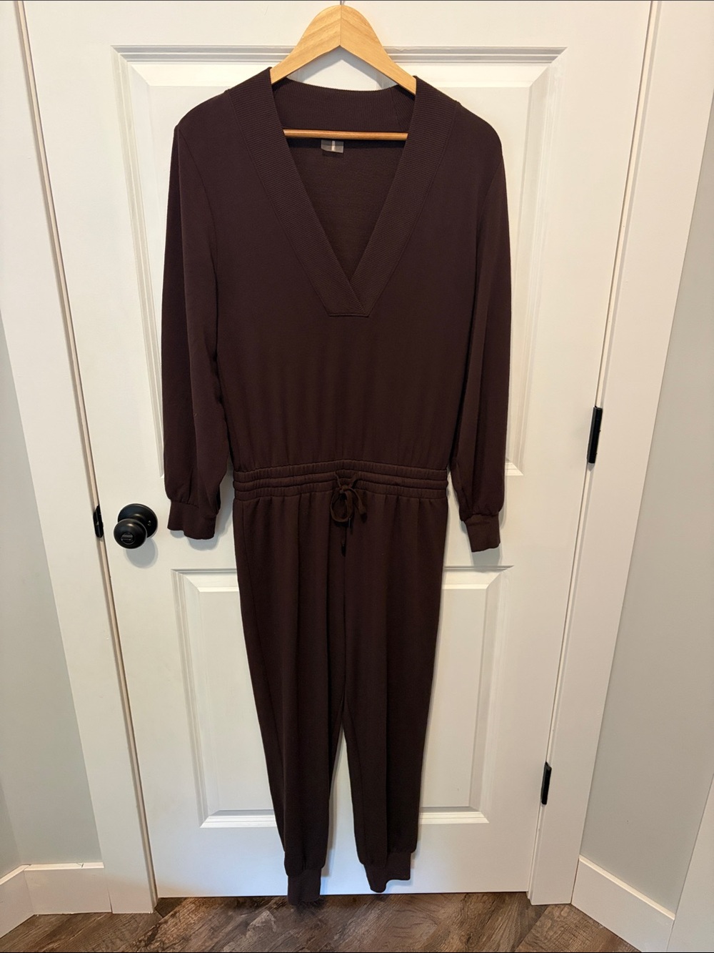 CALIA by Carrie Underwood Chocolate Brown V-Neck Drawstring Jumpsuit